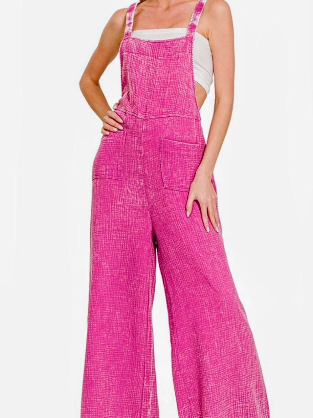 Zenana Outfitters Pink Wide-Leg Jumpsuit Overalls